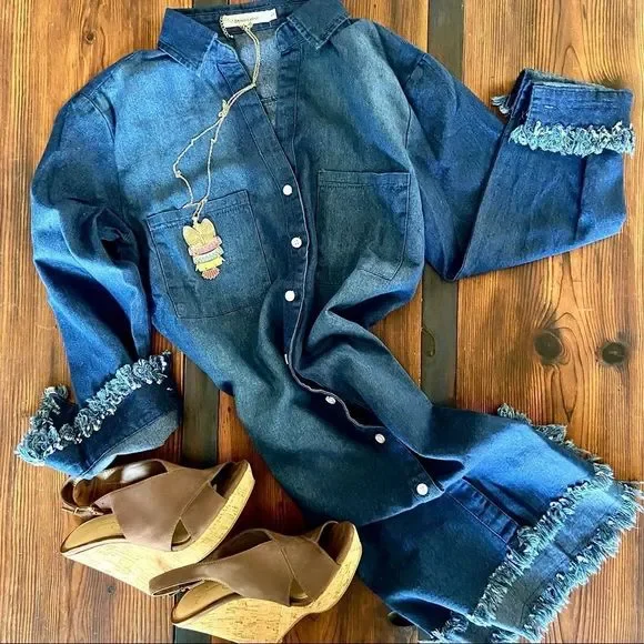 Boho Denim High Low Hem Dress Long Sleeve | Color: Blue | Size: S | Closet_Fourteen's Closet Boho Denim High Low Hem Dress Long Sleeve | Color: Blue | Size: S | Closet_Fourteen's Closet